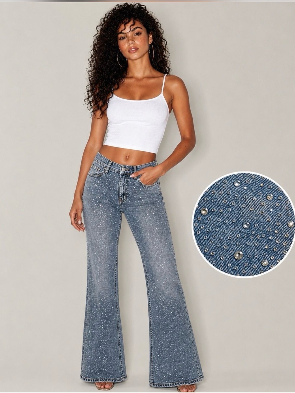 NWT Nina Rossi Cascading Crystal Jeans – Large